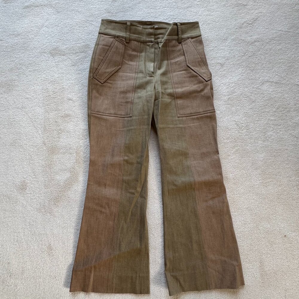 Derek Lam 10 Crosby Size 6 cropped khaki and green flare pants, Excellent Cond